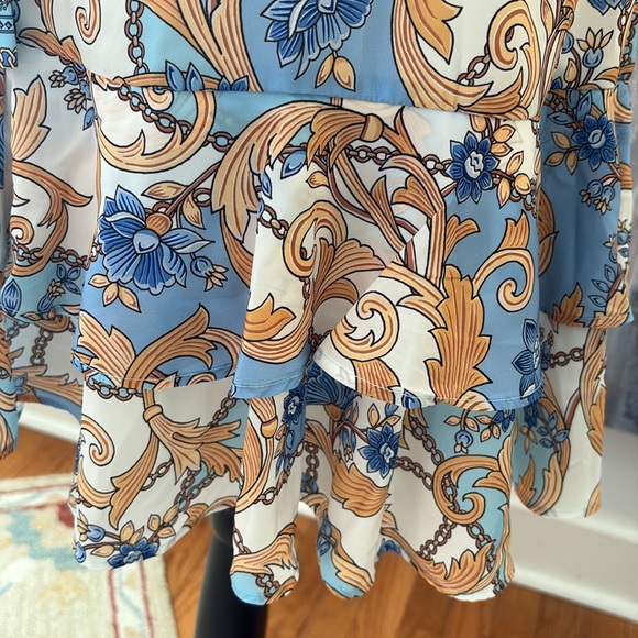 BOSTON PROPER New with tags blue white gold scarf chain print dress 0 2 XXS - Picture 8 of 13